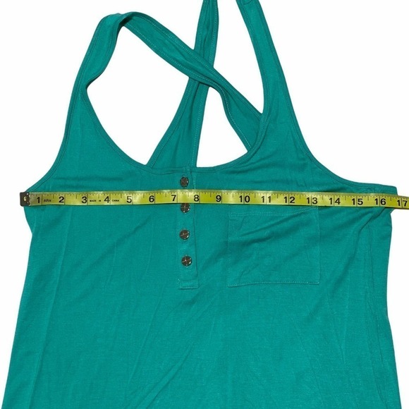 ZENANA Outfitters Teal Blue Criss-Cross Back Quarter Button Henley Pocket Tank - Picture 8 of 12